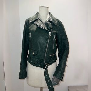 Zara Faux Leather Green Moto Jacket